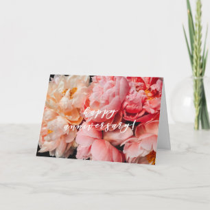 Carte Joyeux Anniversaire, Élégante Peonies rose et cora