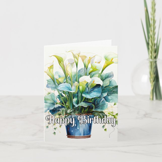 Carte Joyeux Anniversaire Élégantes Fleurs de Lys Calla (Devant)