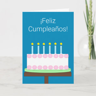 Carte Joyeux Anniversaire en espagnol : Fond bleu-vert f