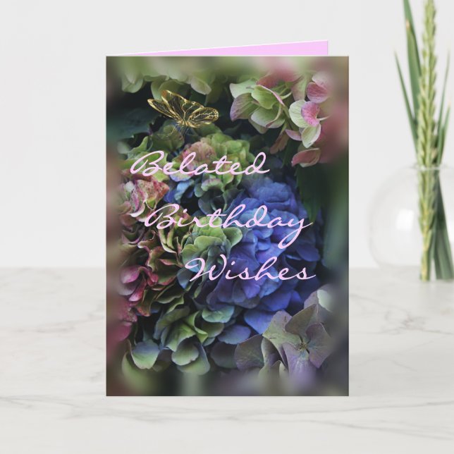 Carte Joyeux Anniversaire en retard - hydrangea 5409-per (Devant)