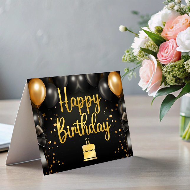 Carte Joyeux Anniversaire Entreprise Ballons Or No (Black Gold Balloons Business Happy Birthday card)