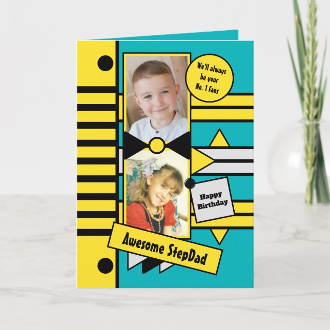 Carte Joyeux Anniversaire Étape Papa jaune turquoise pho (Devant)
