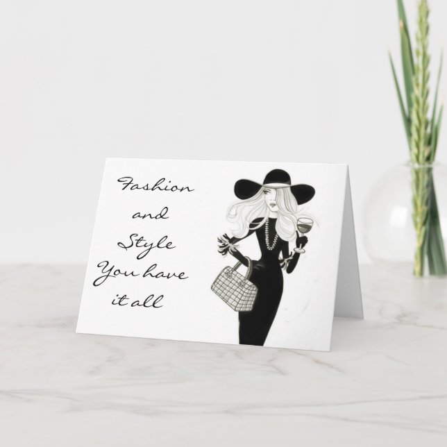 CARTE JOYEUX ANNIVERSAIRE-FASHIONISTA AVEC STYLE (Devant)