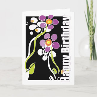 Carte Joyeux anniversaire femelle, fleurs pourpres