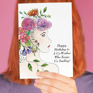 Carte Joyeux Anniversaire Femme Avec Fleurs Collègue
