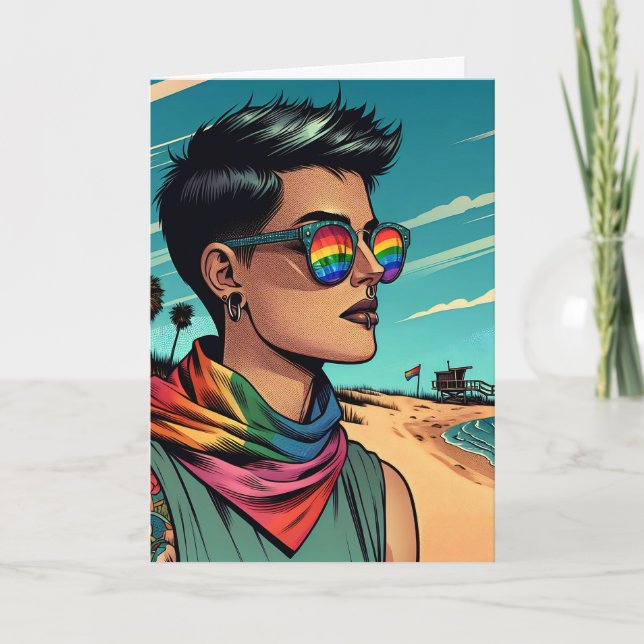 Carte Joyeux anniversaire | Femme avec lunettes de solei (Devant)
