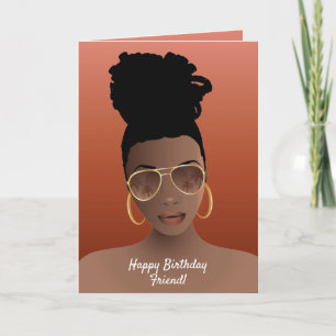 Carte Joyeux anniversaire ! Femme noire avec des tons et