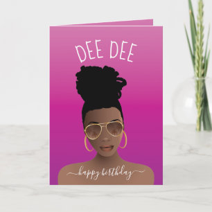 Carte Joyeux Anniversaire, Femme noire avec les tons ros