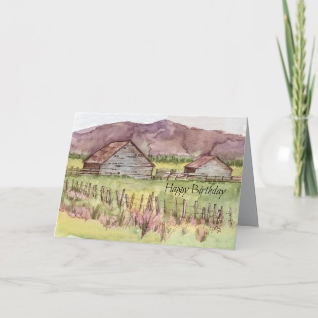 Carte Joyeux Anniversaire Ferme Ranch Grange Paysage (Devant)
