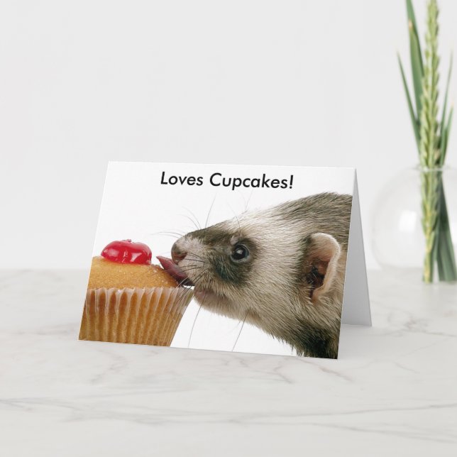 Carte Joyeux Anniversaire Ferret Aime Les Cupcakes (Devant)