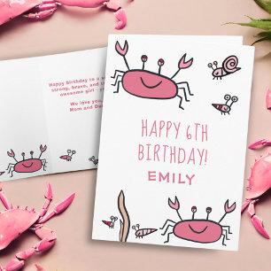 Carte Joyeux Anniversaire Fille Animaux Marins Crabe Ros