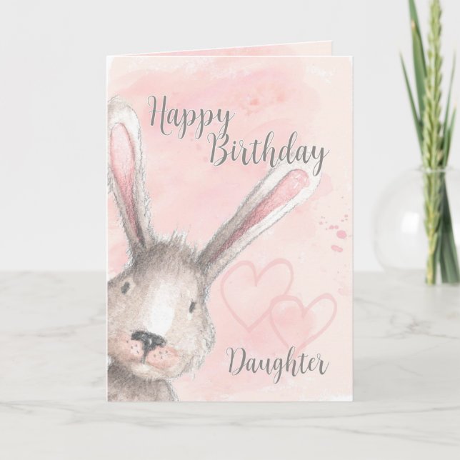 Carte Joyeux Anniversaire Fille Aquarelle Lapin Lapin La (Devant)