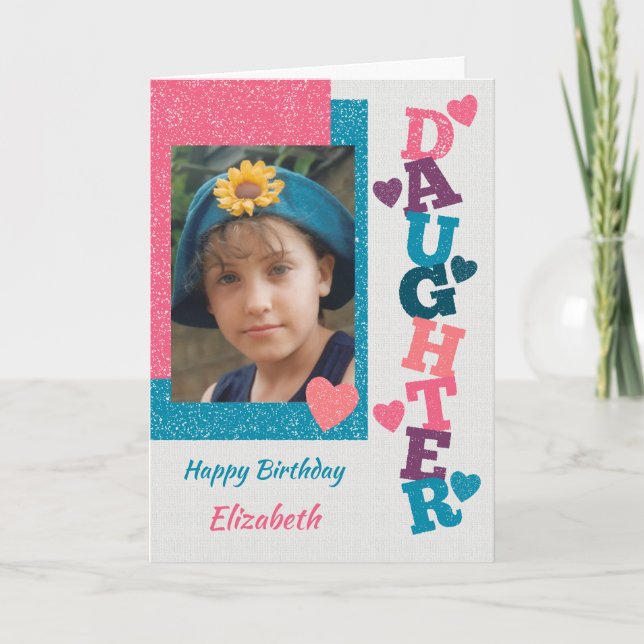 Carte Joyeux anniversaire fille rose et bleu photo (Devant)