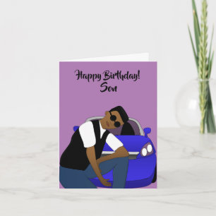 Carte Joyeux Anniversaire Fils Afro-Américain Violet