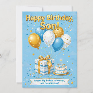 Carte Joyeux Anniversaire Fils - Gâteau Ballons Bl