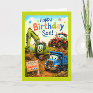 Carte Joyeux Anniversaire Fils Machines de Construction