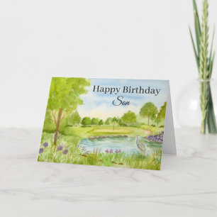 Carte Joyeux Anniversaire Fils Terrain de Golf avec Héro