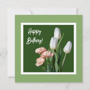 Carte Joyeux anniversaire fin art blanc fleurs tulipe ve