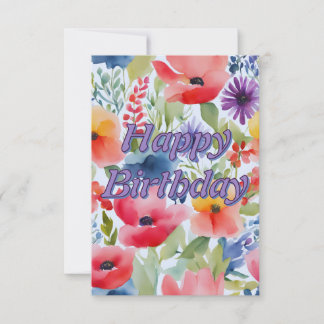 Carte joyeux anniversaire fleur aquarelle 