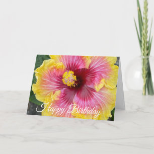 Carte Joyeux Anniversaire Fleur d'Hibiscus Rose Jaune