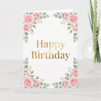 Carte Joyeux Anniversaire Fleur Rose Aquarelle Élégante