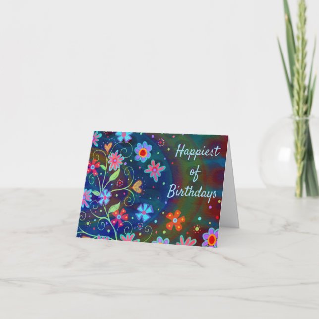 Carte Joyeux Anniversaire Fleurs Amusantes Bleues (Devant)