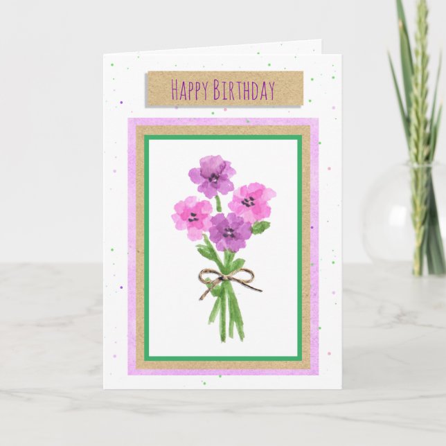 Carte Joyeux Anniversaire Fleurs Aquarelle (Devant)