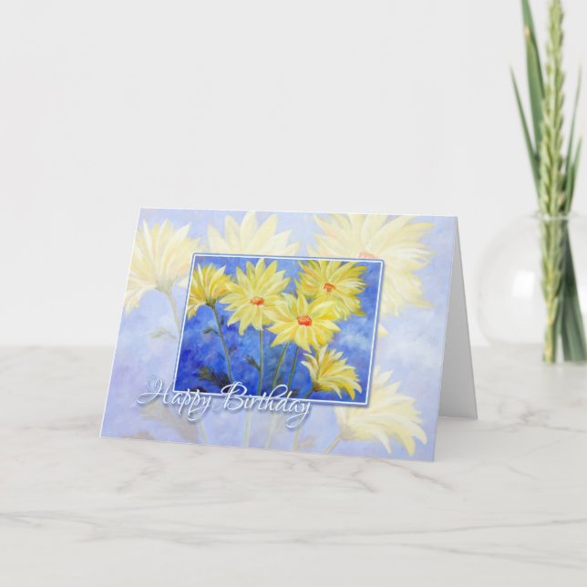 Carte Joyeux anniversaire Fleurs bleues et jaunes (Devant)
