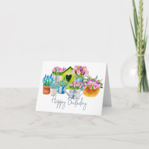 Carte Joyeux Anniversaire Fleurs de Jardin - Tulipes