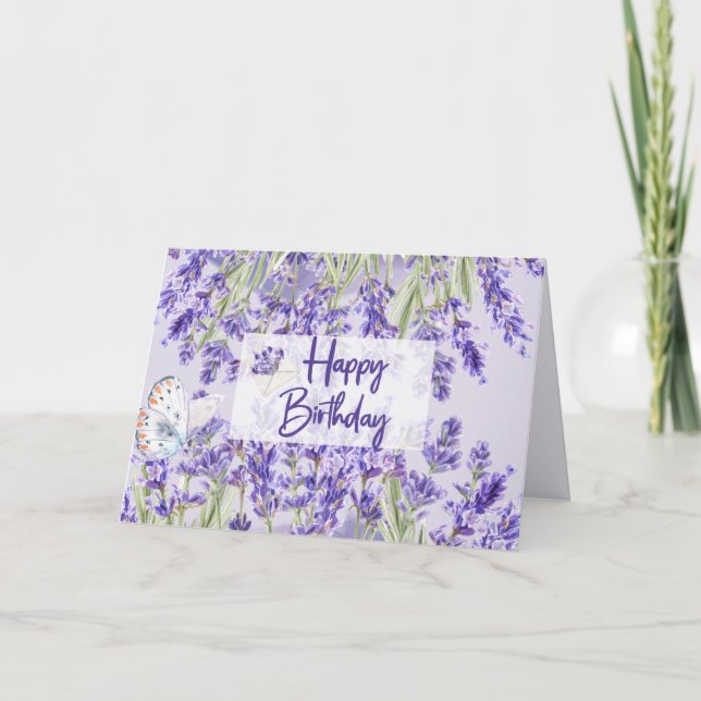 Carte Joyeux Anniversaire Fleurs de Lavande Violette (Devant)