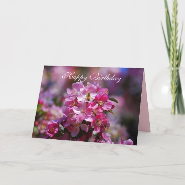 Carte Joyeux Anniversaire Fleurs de pomme, Abeille de mi (Devant)