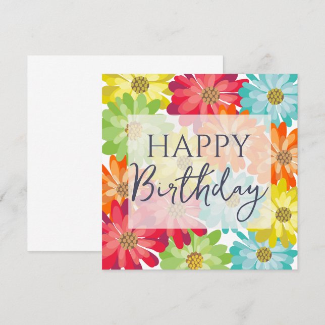 Carte Joyeux Anniversaire Fleurs de Printemps Colorées   (Devant / Derrière)
