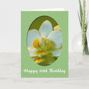 Carte Joyeux anniversaire, fleurs d'orchidées blanches e