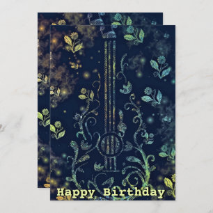 Carte Joyeux anniversaire - Fleurs Guitare Art