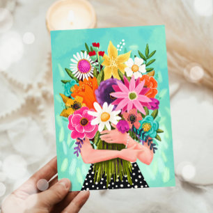 Carte Joyeux anniversaire Floral Bouquet Femme Maman Mèr