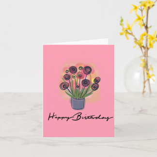 Carte Joyeux Anniversaire Floral Bouquet Rose Blanc à l'