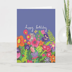 Carte Joyeux Anniversaire Floral Chat Garden