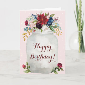 Carte Joyeux Anniversaire Floral Mason Jar