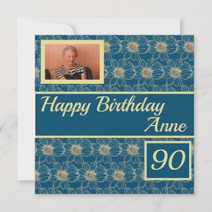 Carte Joyeux anniversaire Floral or Turquoise design Car