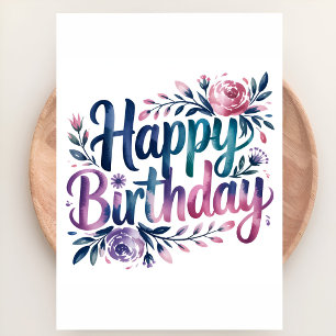 Carte Joyeux Anniversaire Floral Pastel