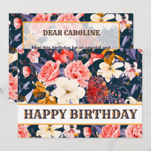 Carte Joyeux anniversaire floral sophistiqué