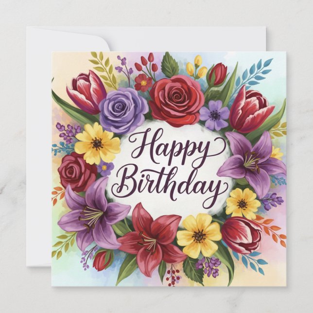 Carte Joyeux anniversaire Floral Wreath (Devant)
