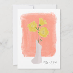 Carte Joyeux Anniversaire Florales Jaunes Brush Stroke