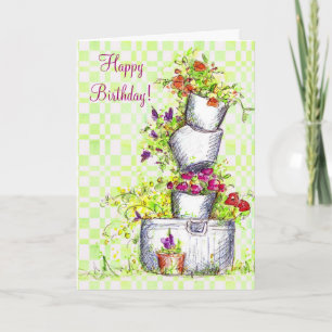Carte Joyeux Anniversaire Flower Bucket Cottage Garden A