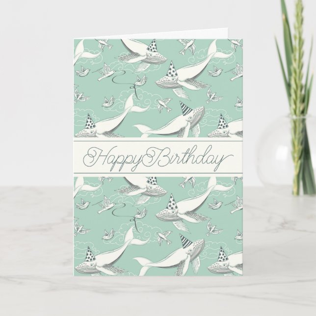 Carte Joyeux anniversaire | Flying Whale Birthday Party (Devant)