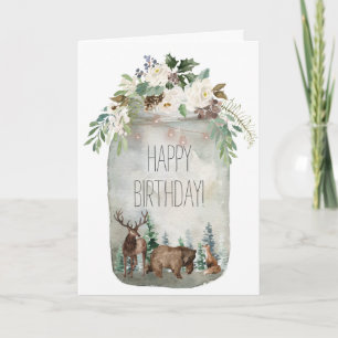 Carte Joyeux Anniversaire Forêt Florale de Mason Jar