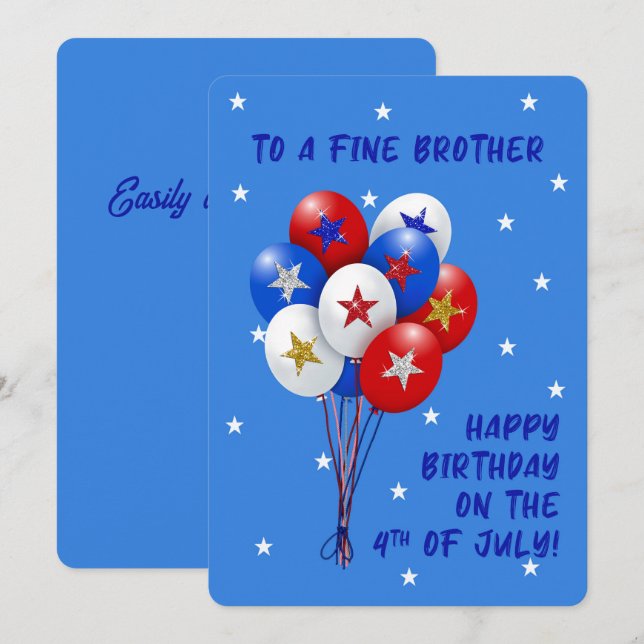 Carte Joyeux Anniversaire Frère Juillet Ballons patrioti (Devant / Derrière)