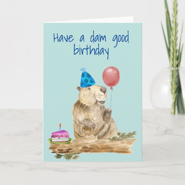 Carte Joyeux anniversaire Funny Beaver (Devant)