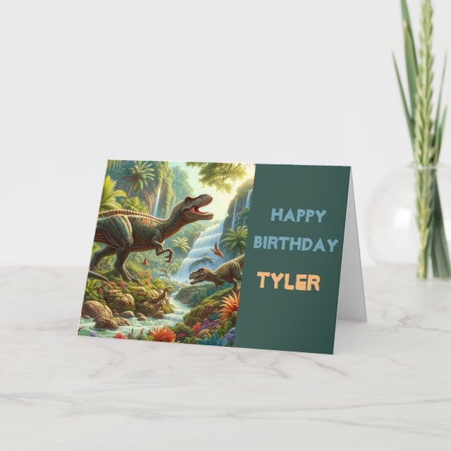 Carte Joyeux anniversaire garçons Dinosaures (Devant)