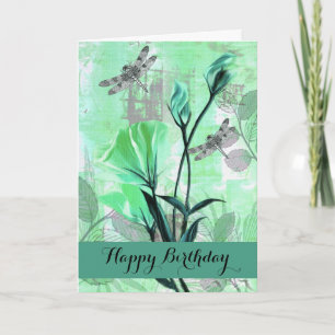 Carte Joyeux Anniversaire - Général - libellules / Rose 